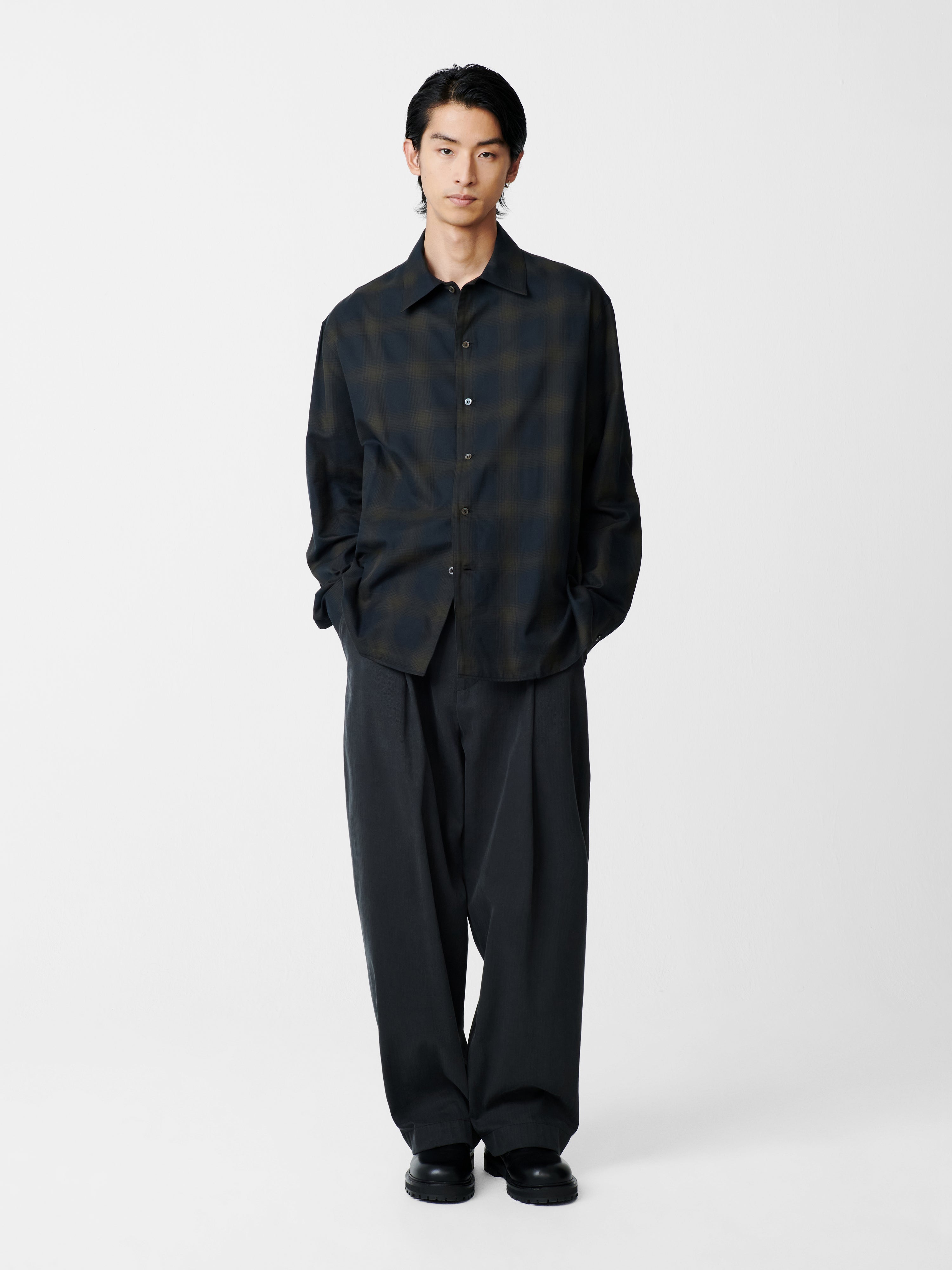 Ray Shirt in Black / Chocolate Brown Check