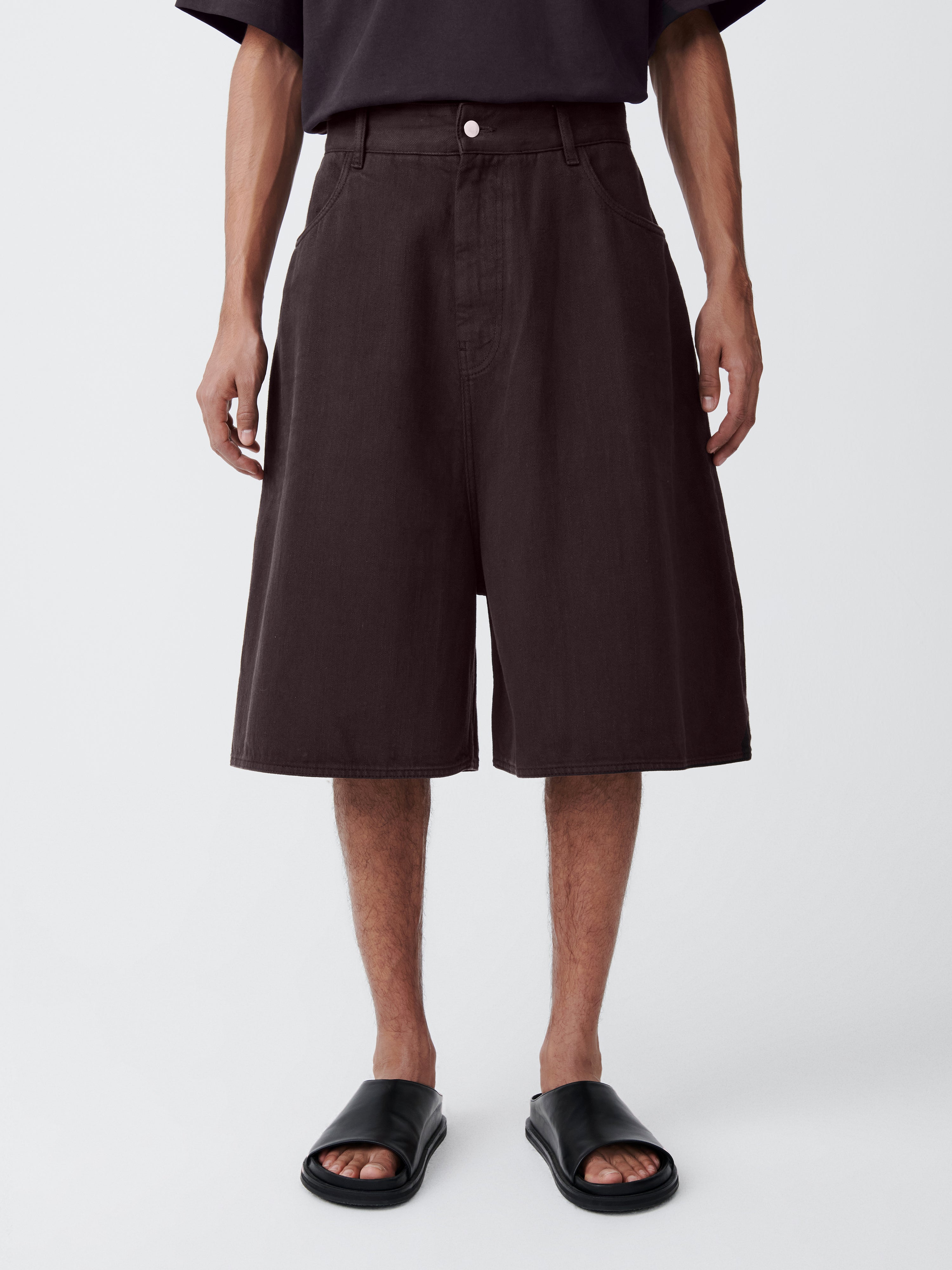 Reverse Denim Short in Black Grape