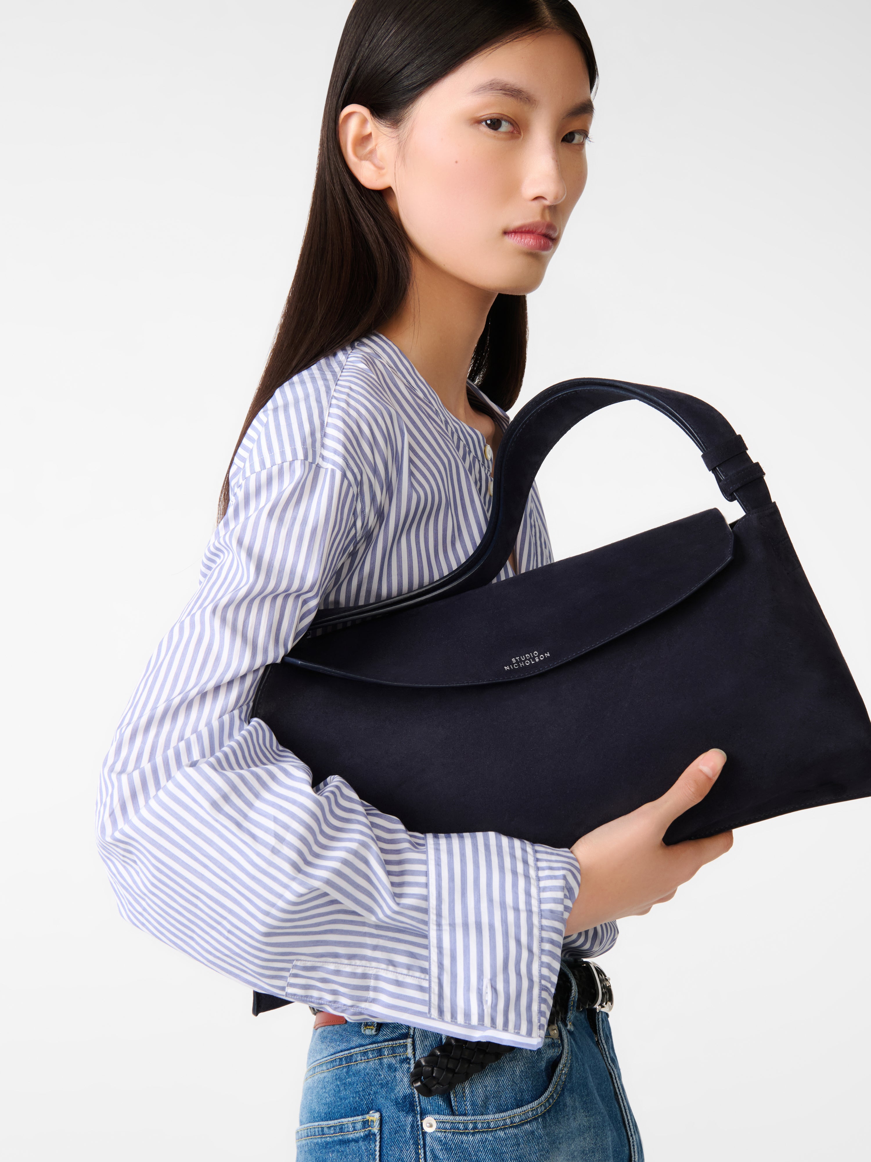 Shiboru Suede Bag in Darkest Navy